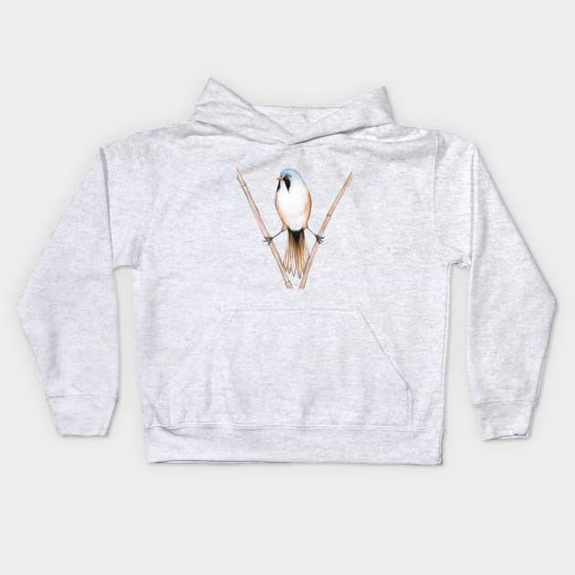 Bearded reedling pencil drawing Kids Hoodie by Bwiselizzy